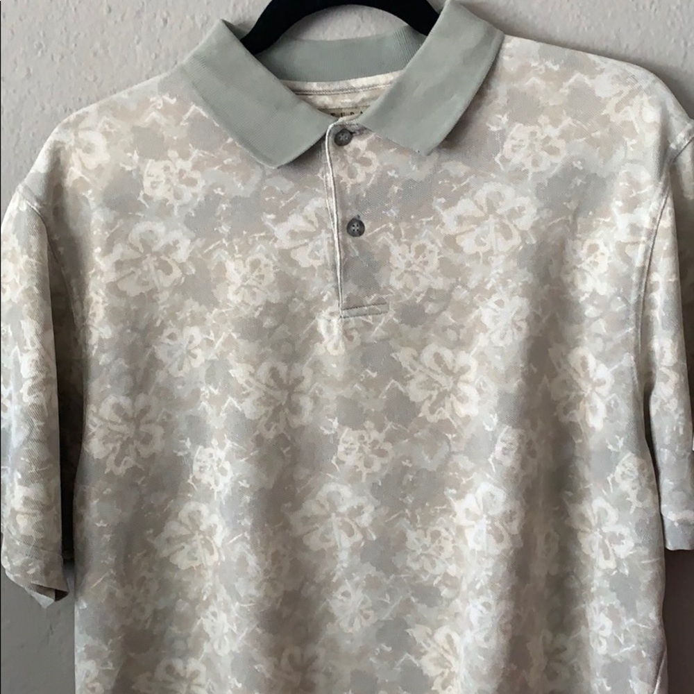 Floral print tan polo